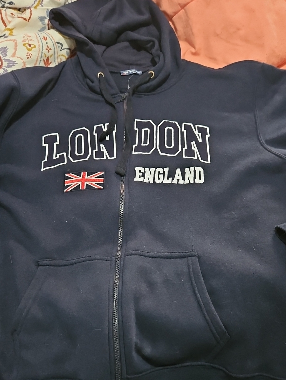 Navy Blue 'London England' Zip Hoodie
